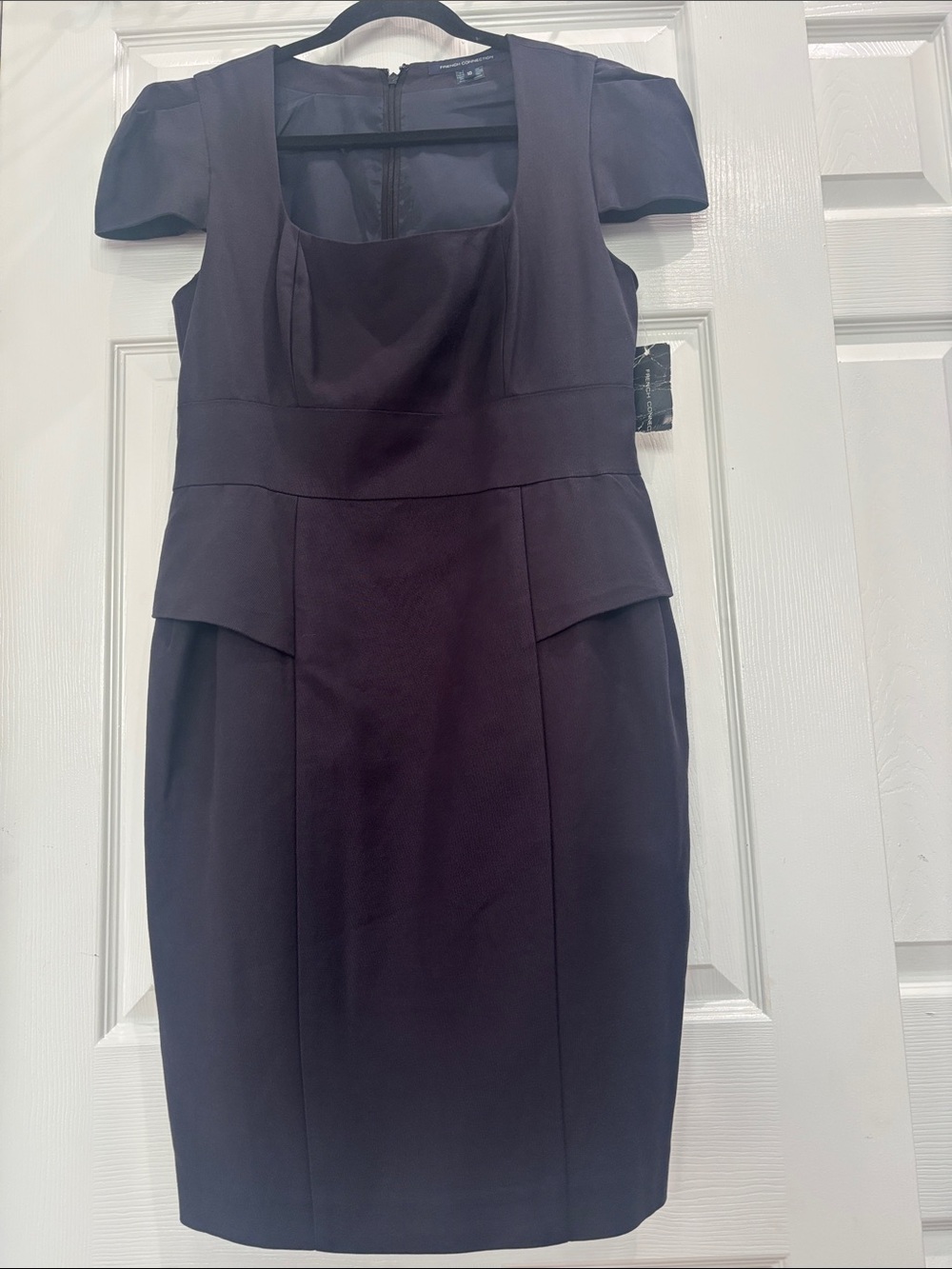 French Connection Deep Plum Square-Neck Midi Dress